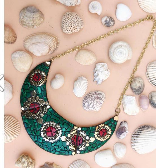 Afghani Boho Stylish Tibetan Green Golden Color Tibetan Partywear Necklace in Germany