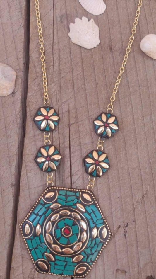 Afgani Boho Style Green Golden Long Chain Necklace for Women in Germany