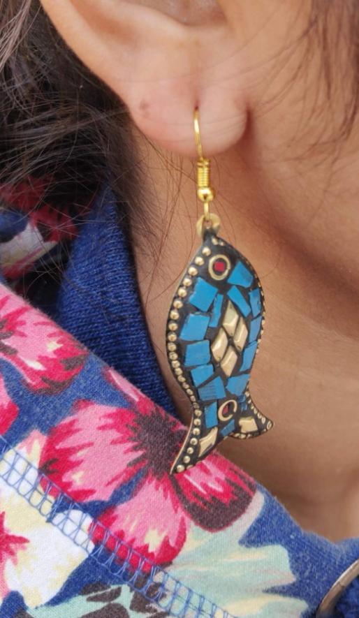 Designer laq work Fish Shape light weight earring in Munich