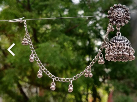 German Silver Ganpati Flower Stud Jhumki Ghunghru Earchain Earring in Munich