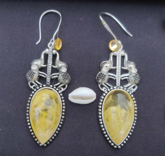 German Silver Designer Partywear Drop Shape Elephant Stud Dangler Earring in Germany