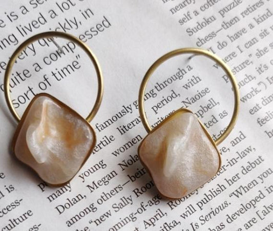 Golden Hanging Sophisticated Resin Stone Drop Brass Earrings in Berlin