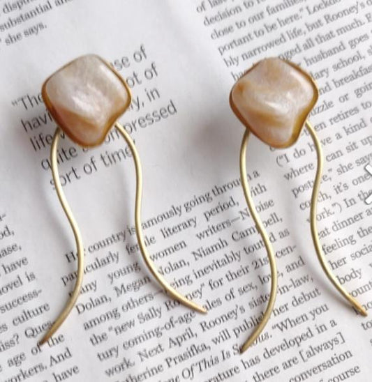 Golden Hanging Sophisticated Resin Stone Drop Brass Earrings in Germany