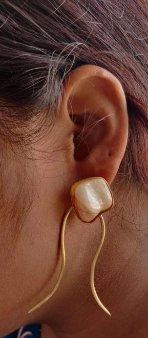 Golden Hanging Sophisticated Resin Stone Drop Brass Earrings in Germany