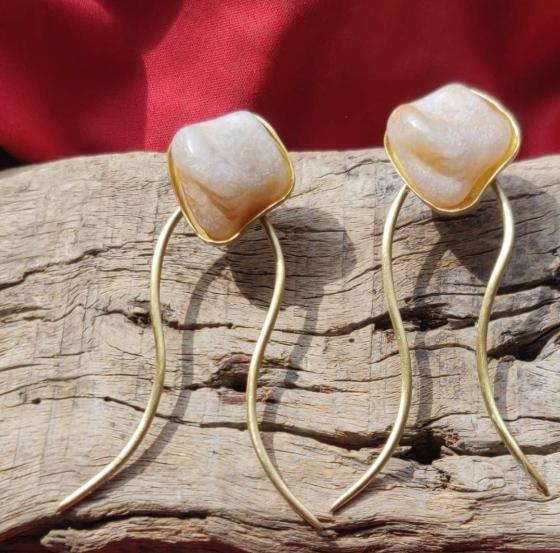 Golden Hanging Sophisticated Resin Stone Drop Brass Earrings in Germany