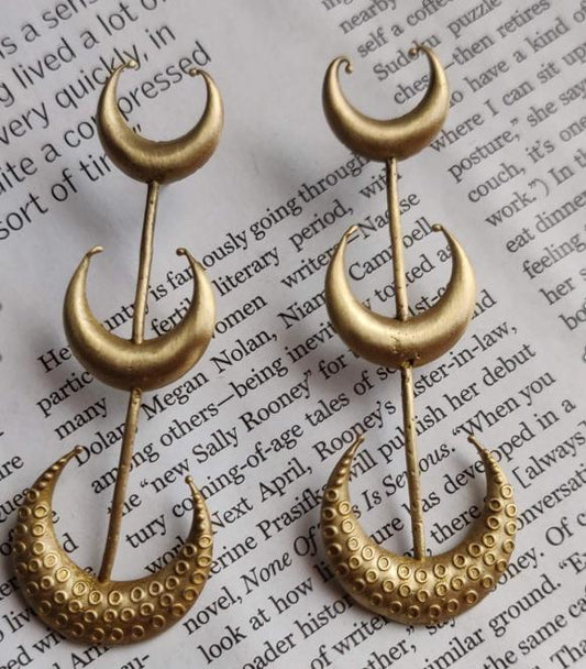 Golden Triple Layer Half Moon Design Earrings in Berlin