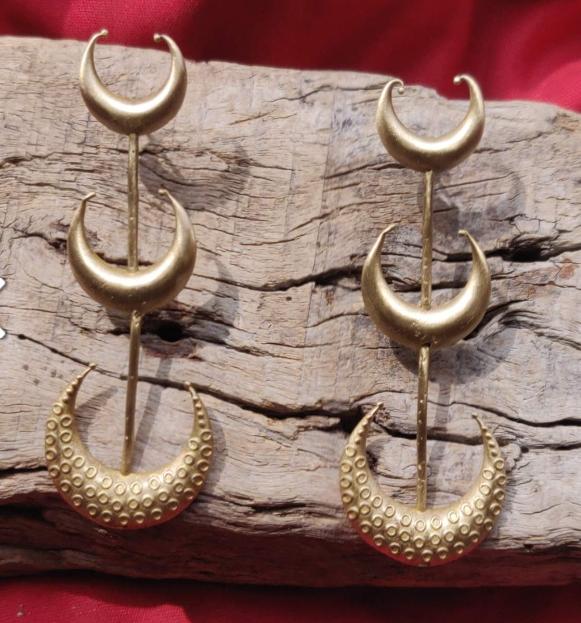 Golden Triple Layer Half Moon Design Earrings in Berlin