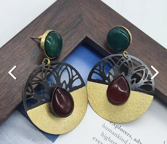 Gold Plated Dual Color Stone Studded Round Shaped Drop Earrings in Berlin