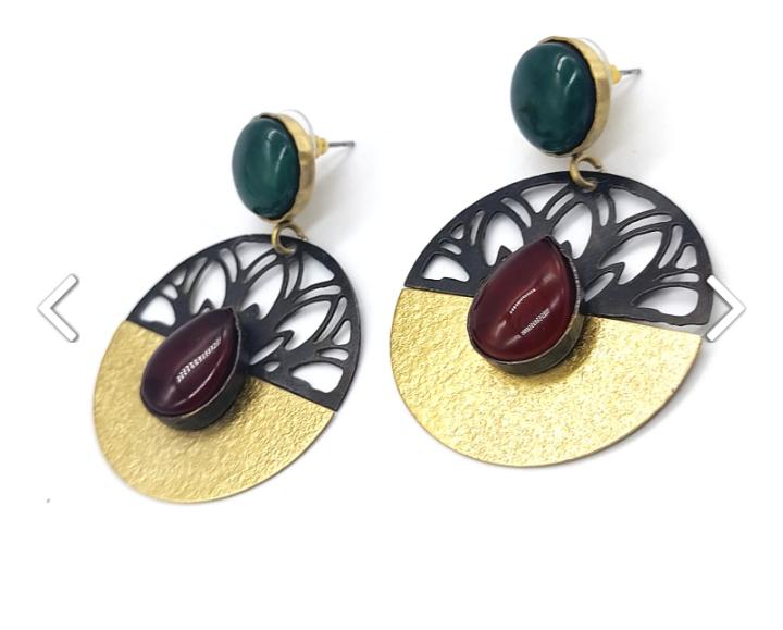 Gold Plated Dual Color Stone Studded Round Shaped Drop Earrings in Berlin