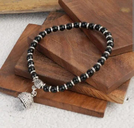 German silver Black Bead Silver Plated Designer Jhumki Charm Nazaria Bracelet in Munich