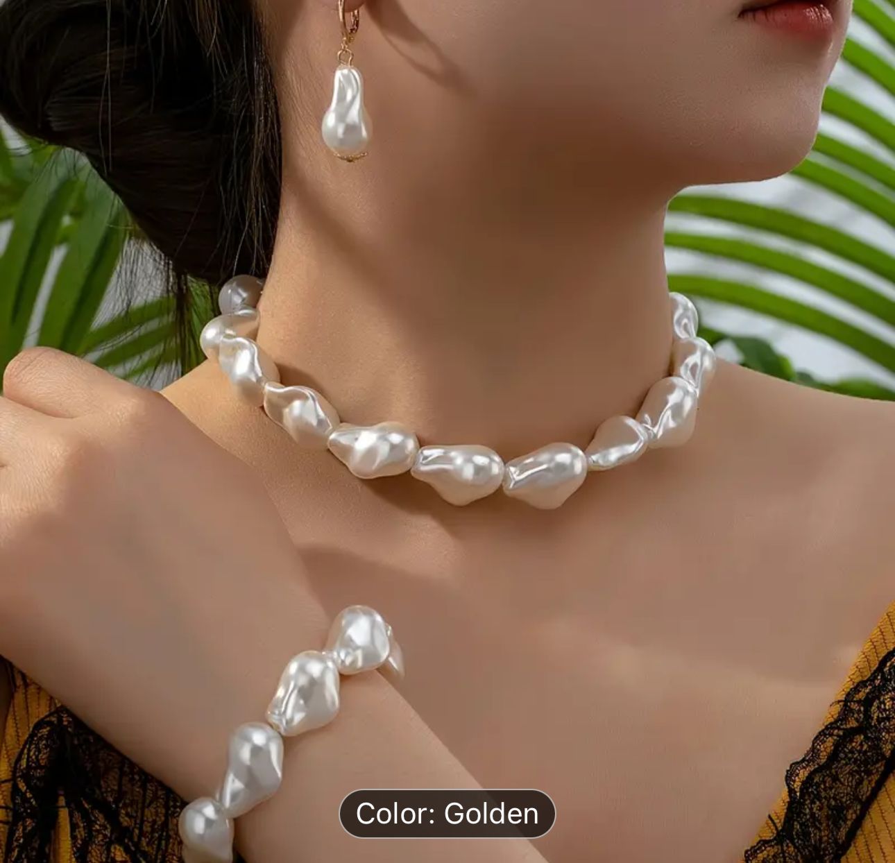 White Irrregular Shape Pearl Necklace with Earrings and Bracelet in Munich