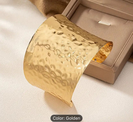 Hammered Wide Cuff Silver Gold Wrist Bracelet in Munich