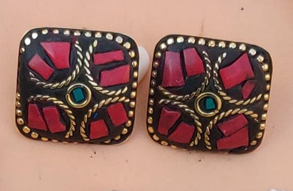 Square Shaped Tibetan Style Stud Earrings, Lac Work Earrings in Berlin