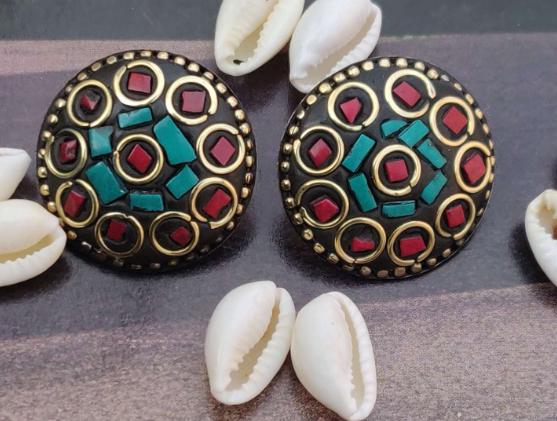 Tibetan Beautiful Embroidered Earrings in Munich