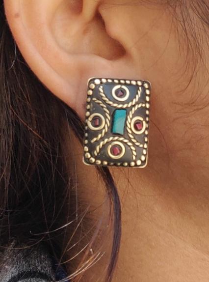 Rectangle Shaped Stud Earrings Tibetan Style in Berlin