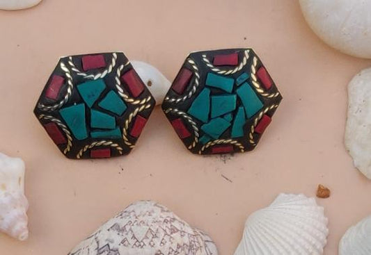Afghani Boho Design Multi Color Lightweight Laq Stud Earrings in Germany