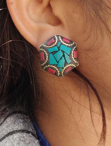 Afghani Boho Design Multi Color Lightweight Laq Stud Earrings in Germany