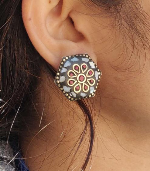 Afghani Boho Design Multi Color Lightweight Laq Stud Earrings in Germany