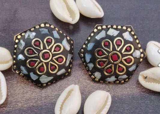 Afghani Boho Design Multi Color Lightweight Laq Stud Earrings in Germany