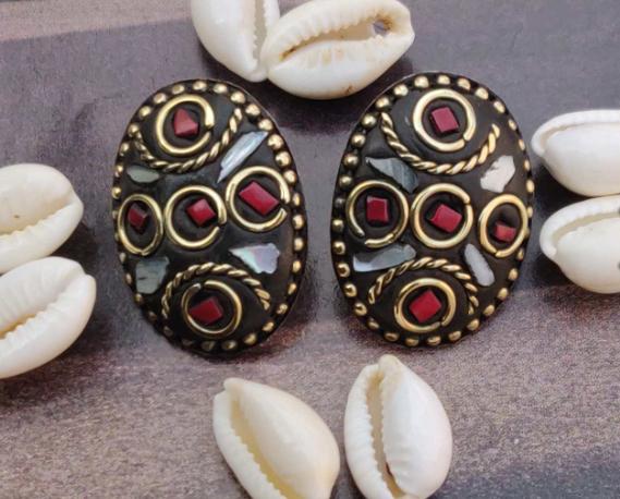 Afghani Boho Design Multi Color Lightweight Laq Stud Earrings in Germany