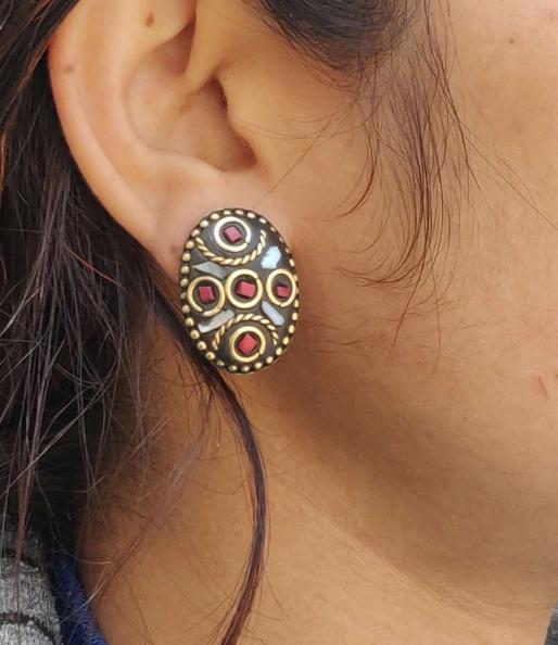Afghani Boho Design Multi Color Lightweight Laq Stud Earrings in Germany