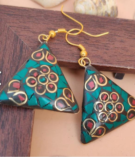 Handcrafted Handmade Antique Multicolor Triangle Shaped Laq Earrings in Berlin