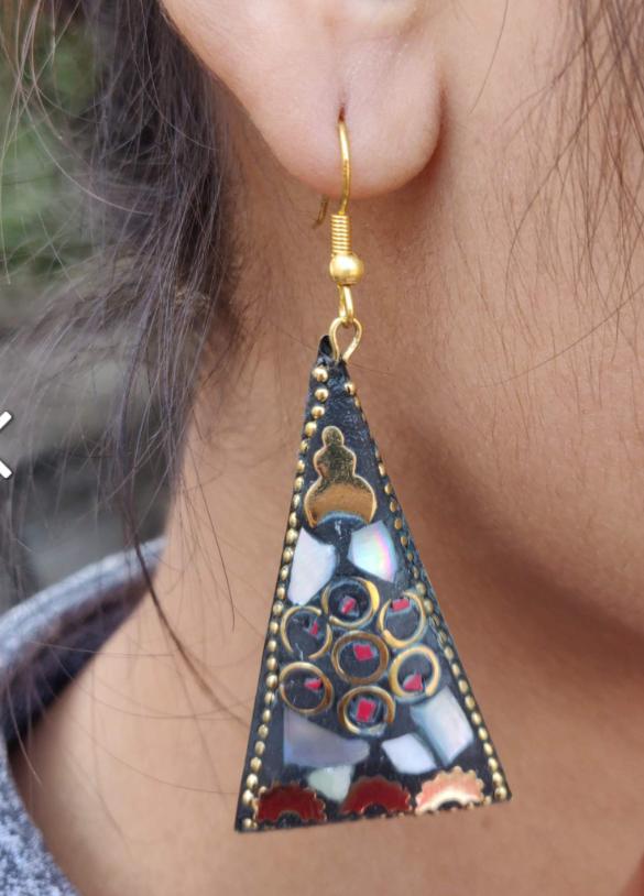 Triangle Shape Multi Color Afghani Lac Partywear Earrings in Germany