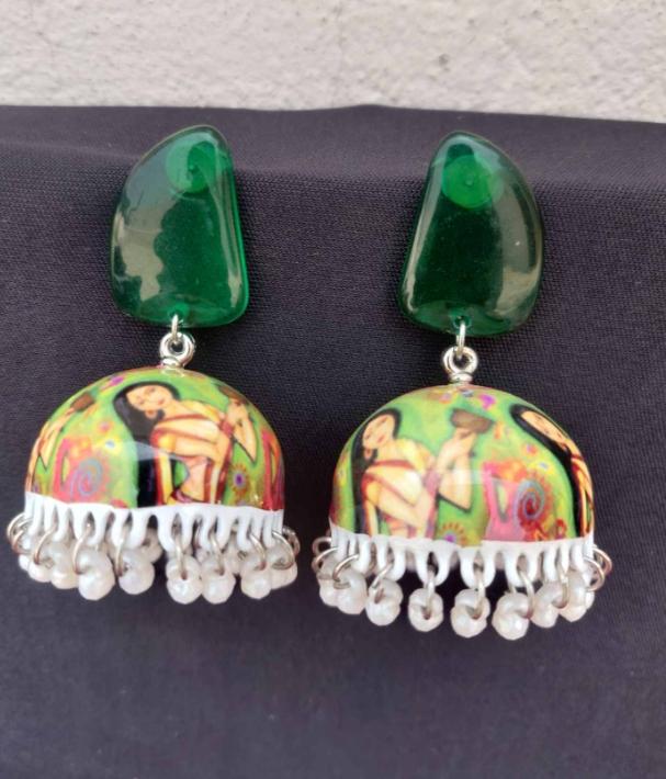 Meenakari Handcraftes Pearl Beaded Risin Stud Jhumka Earring in Germany