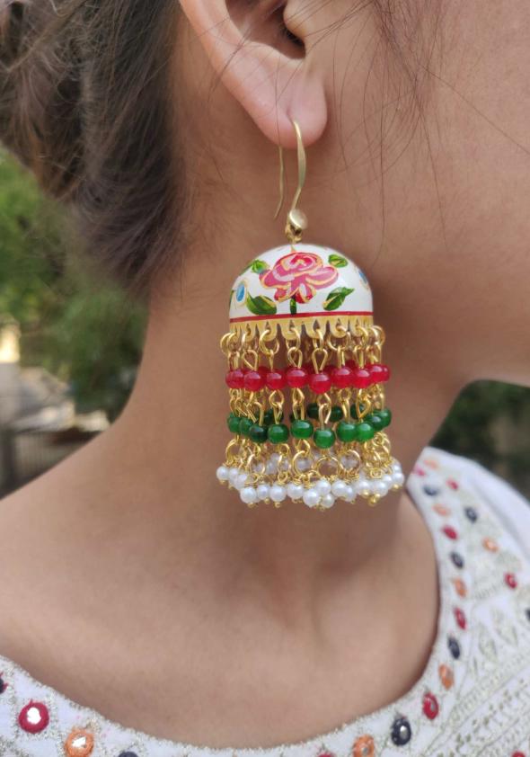 Premium Quality Meenakari Work Bead Latkan Light Weight Jhumki in Munich