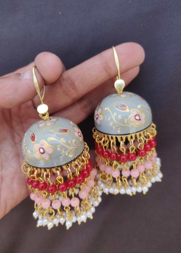 Premium Quality Meenakari Work Bead Latkan Light Weight Jhumki in Germany