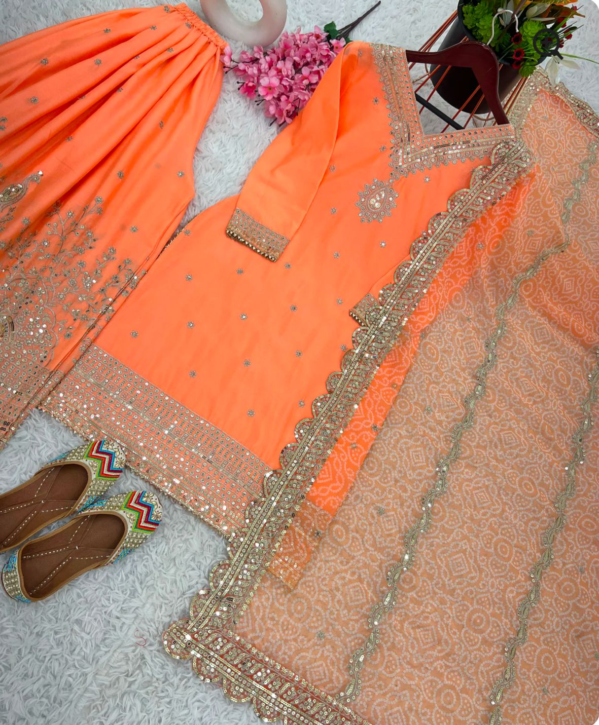 Orange Charming Party Wear Look suit-Plazo and Dupatta in Berlin