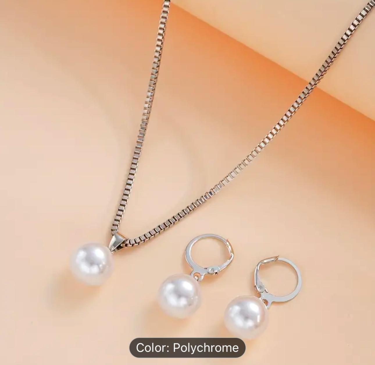 STYLISG PEARL SILVER PLATED CHAIN AND EARRINGS IN BERLIN