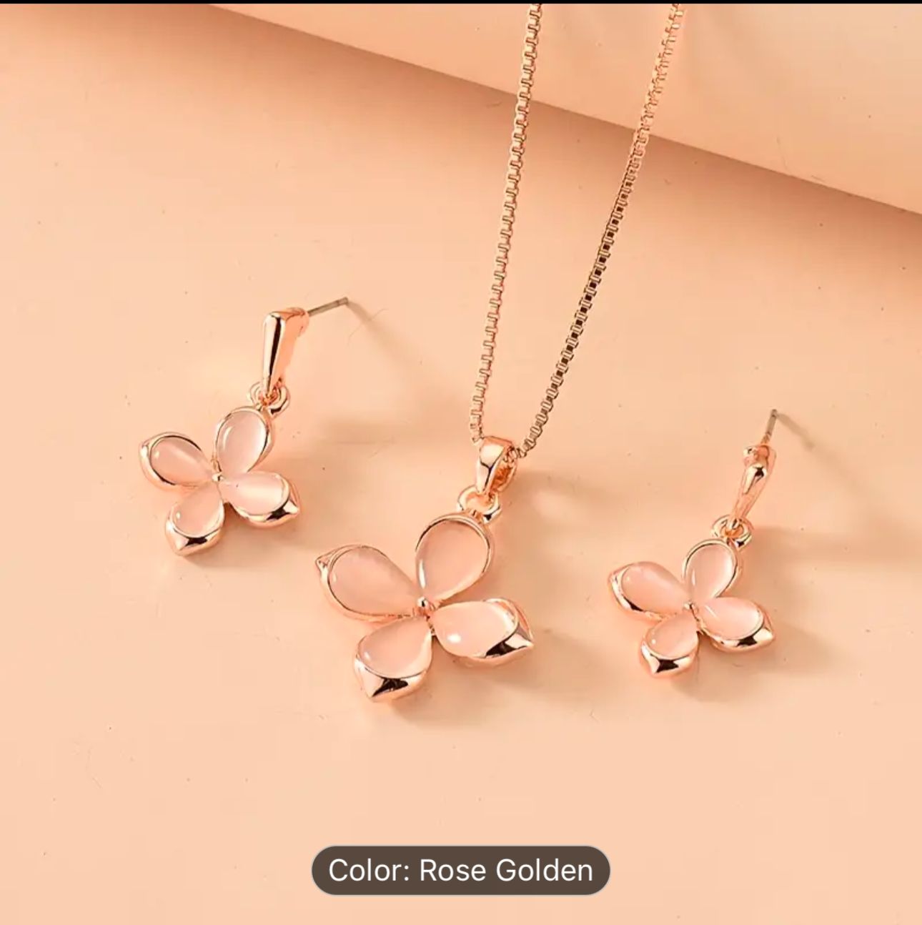 Pink Four Leaf Clover Opal Pendant Necklace & Earrings Jewelry Set in Germany