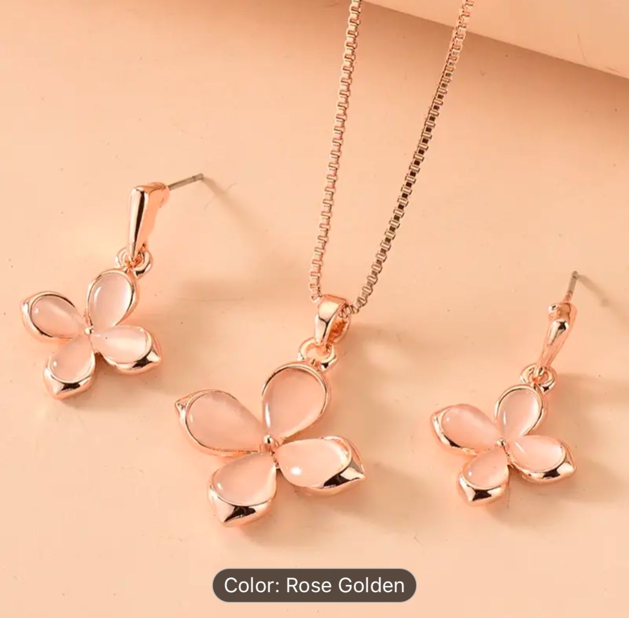 Pink Four Leaf Clover Opal Pendant Necklace & Earrings Jewelry Set in Germany