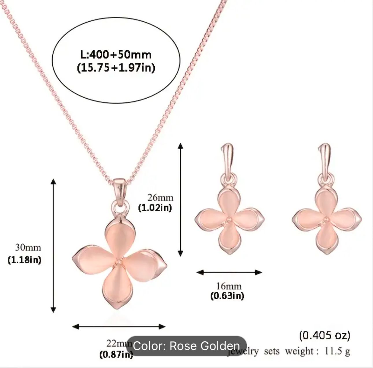 Pink Four Leaf Clover Opal Pendant Necklace & Earrings Jewelry Set in Germany