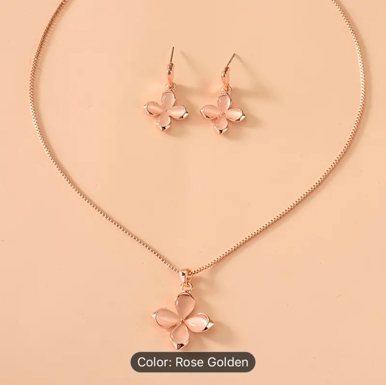 Pink Four Leaf Clover Opal Pendant Necklace & Earrings Jewelry Set in Germany