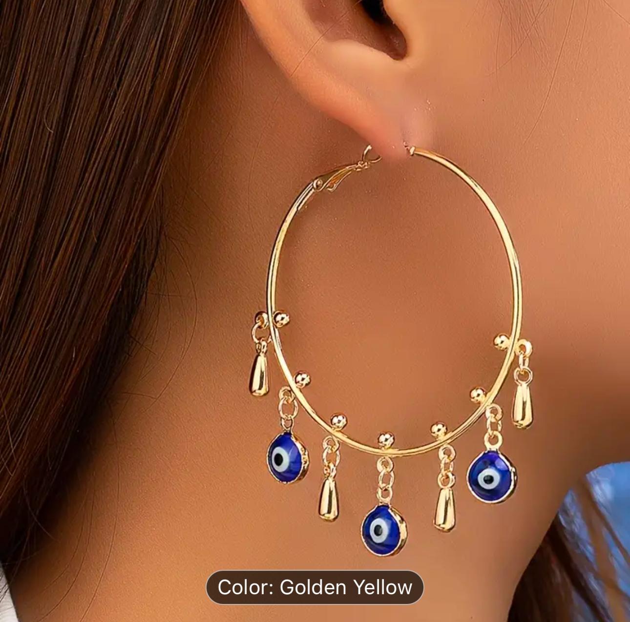 Golden Goodluck Charm Evil Eye Hoop Earrings in Germany