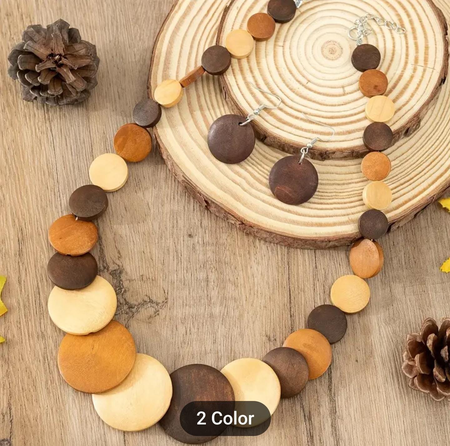 Wooden Plate Boho Style Necklace and Earring Set in Munich