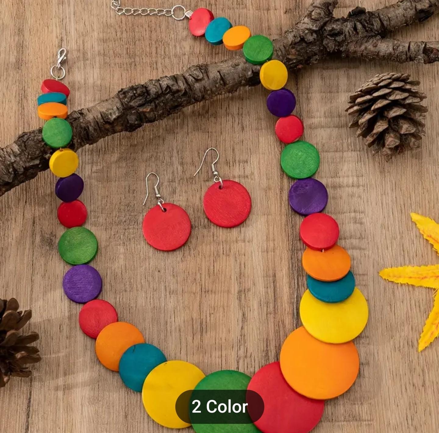 Wooden Plate Boho Style Necklace and Earring Set in Berlin