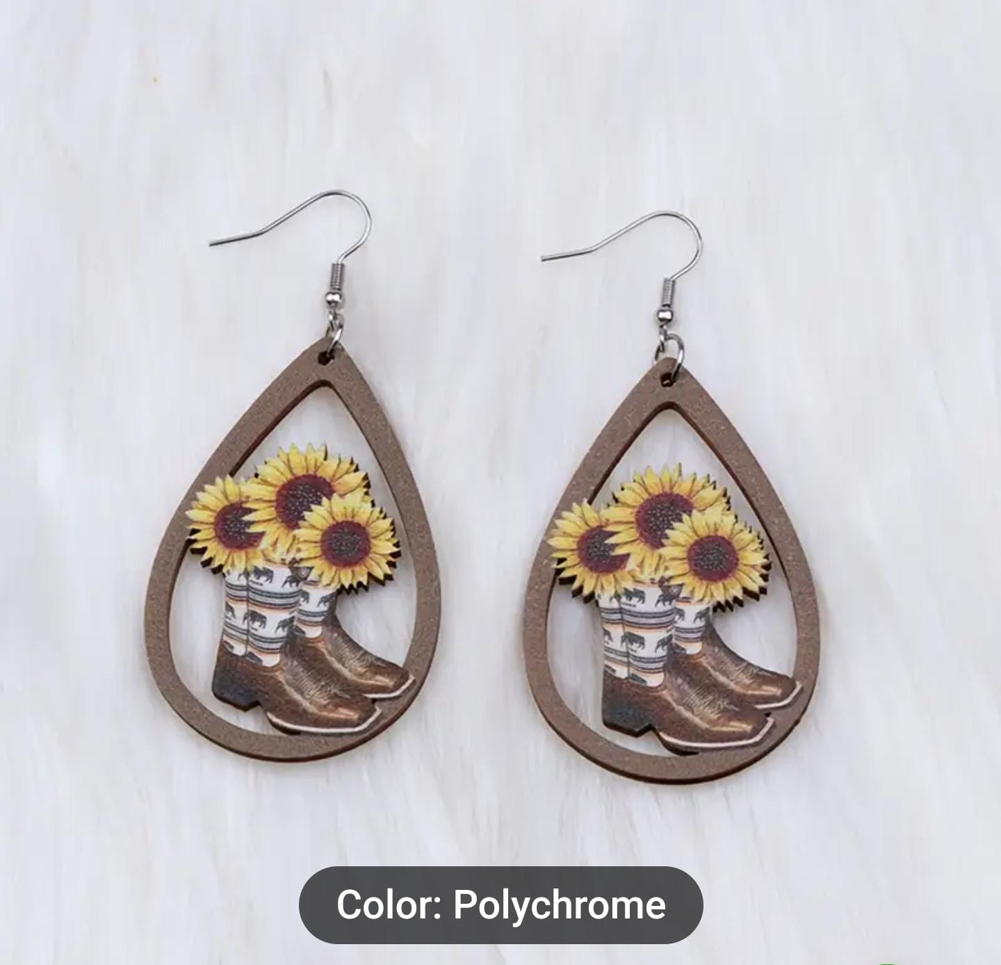 Rustic Wooden Sunflower Dangle Earrings in Germany