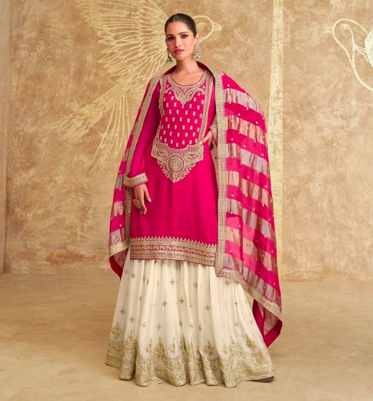 Embroidered Chinon Silk Pakistani Suit in Pink in Germany