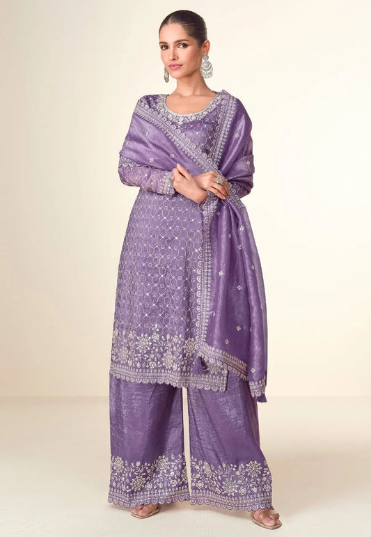 Purple Tissue Pakistani Suit in Germany