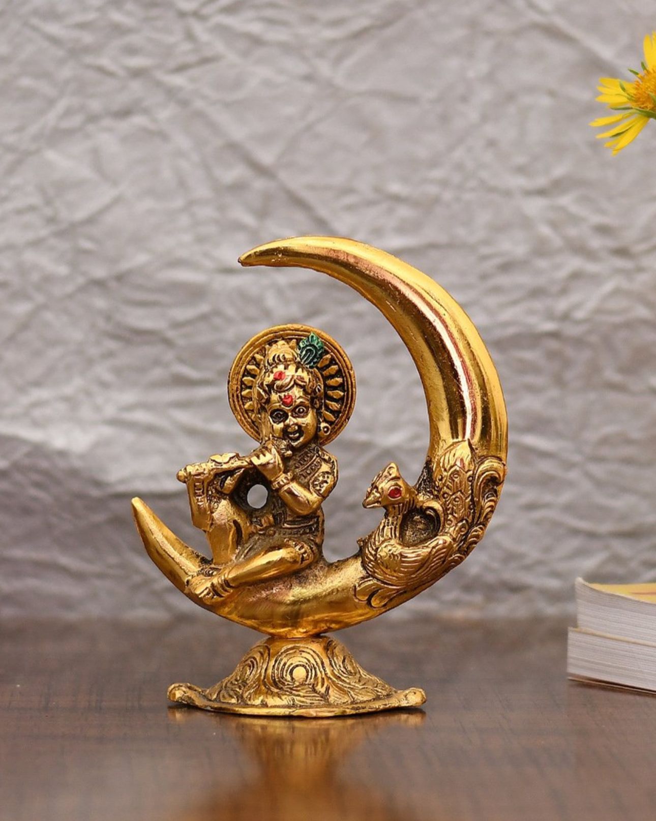 Gold-Toned Baby Krishna Flute Playing Statue Showpiece in Munich