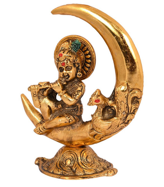 Gold-Toned Baby Krishna Flute Playing Statue Showpiece in Munich