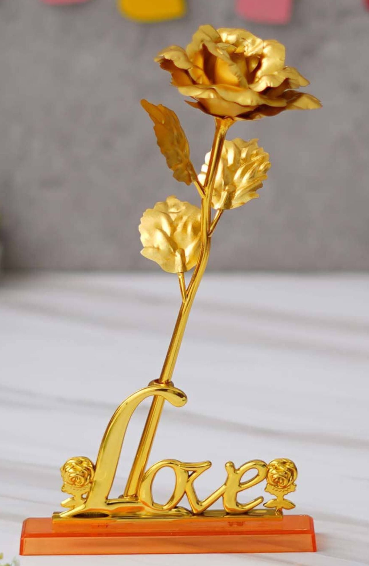 Valentine Gift Set Gold-Toned Rose Table Decor Showpiece in Germany