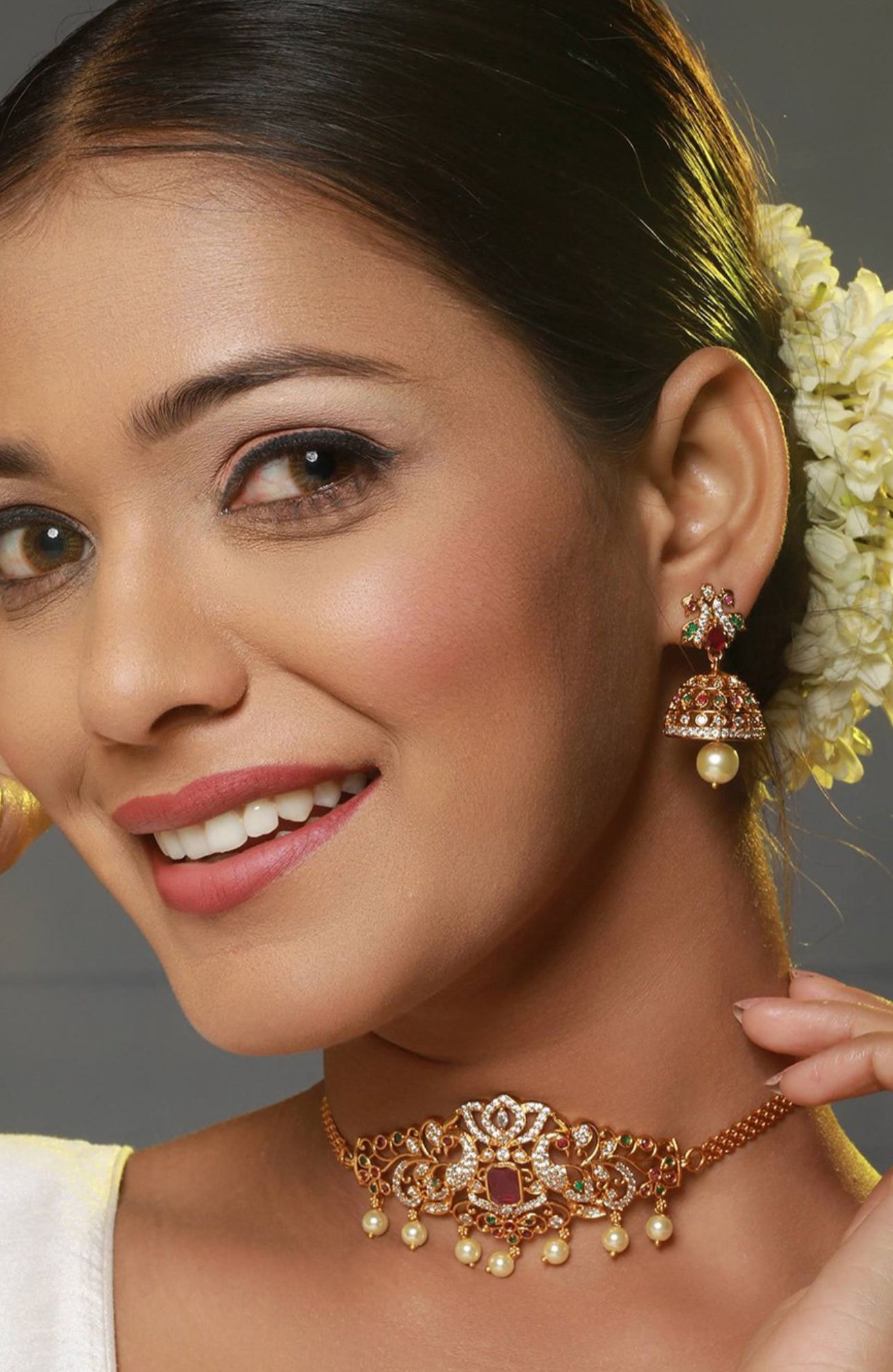 Gold-Plated AD Studded & Artificial Beaded Temple Jewellery Set in Berlin