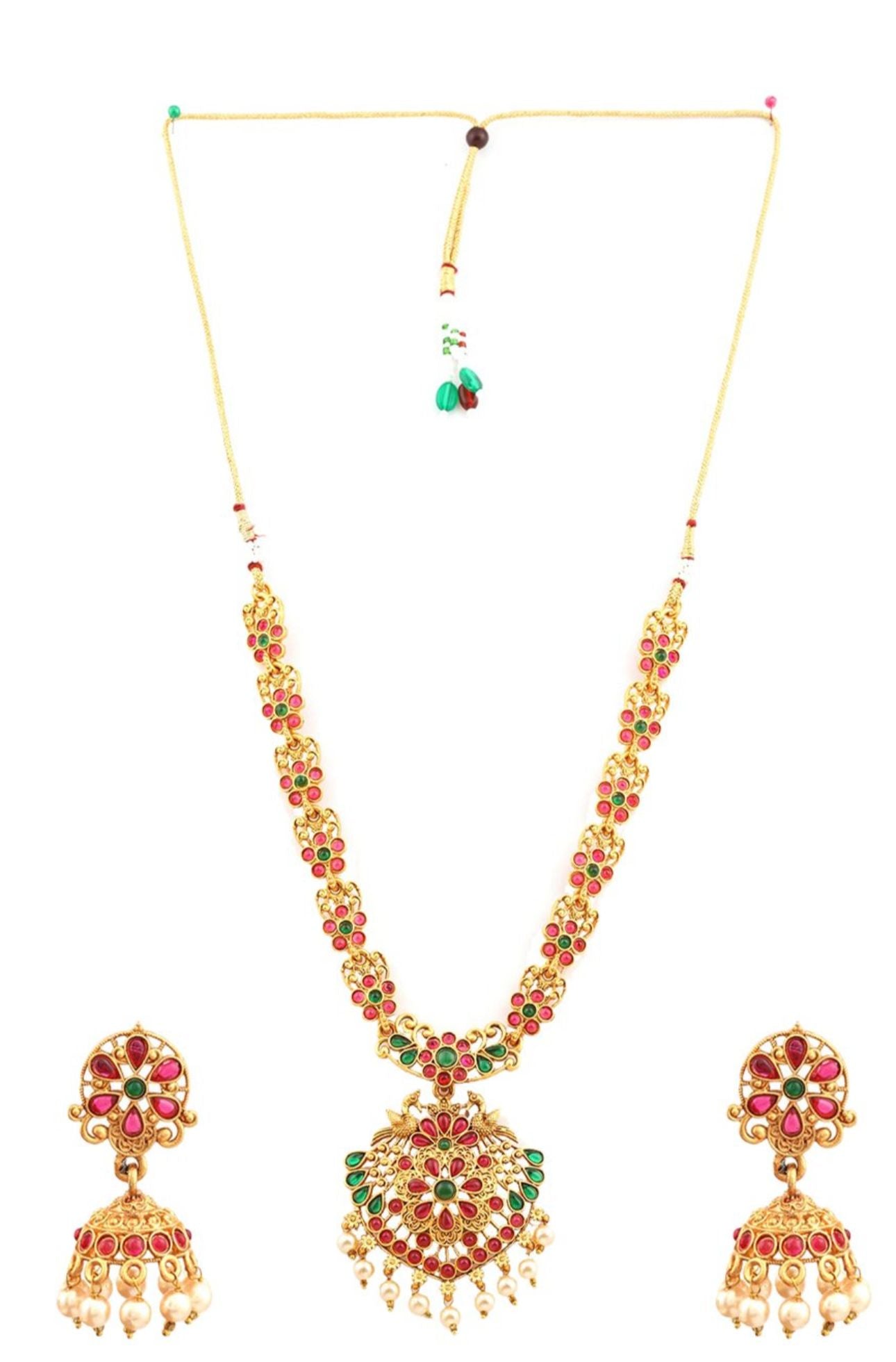 Gold-Plated Red & Green Stone-Studded Jewellery Set in Germany