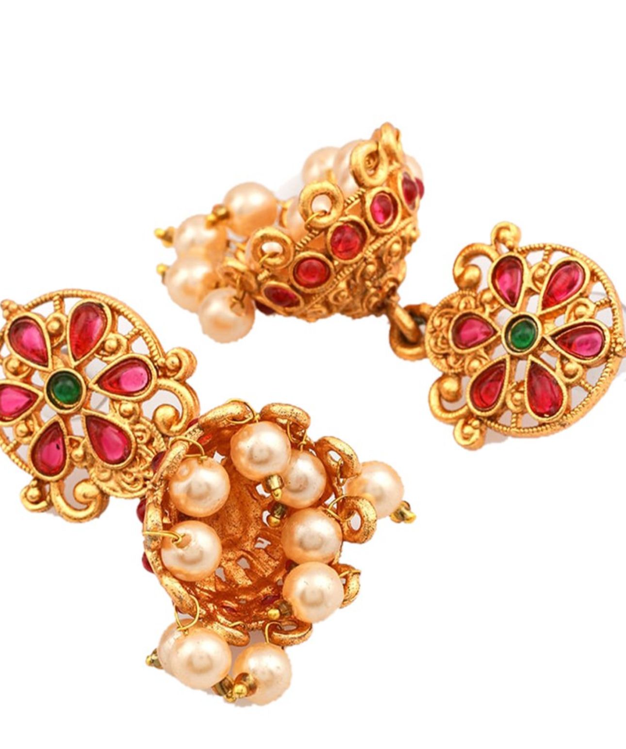 Gold-Plated Red & Green Stone-Studded Jewellery Set in Germany