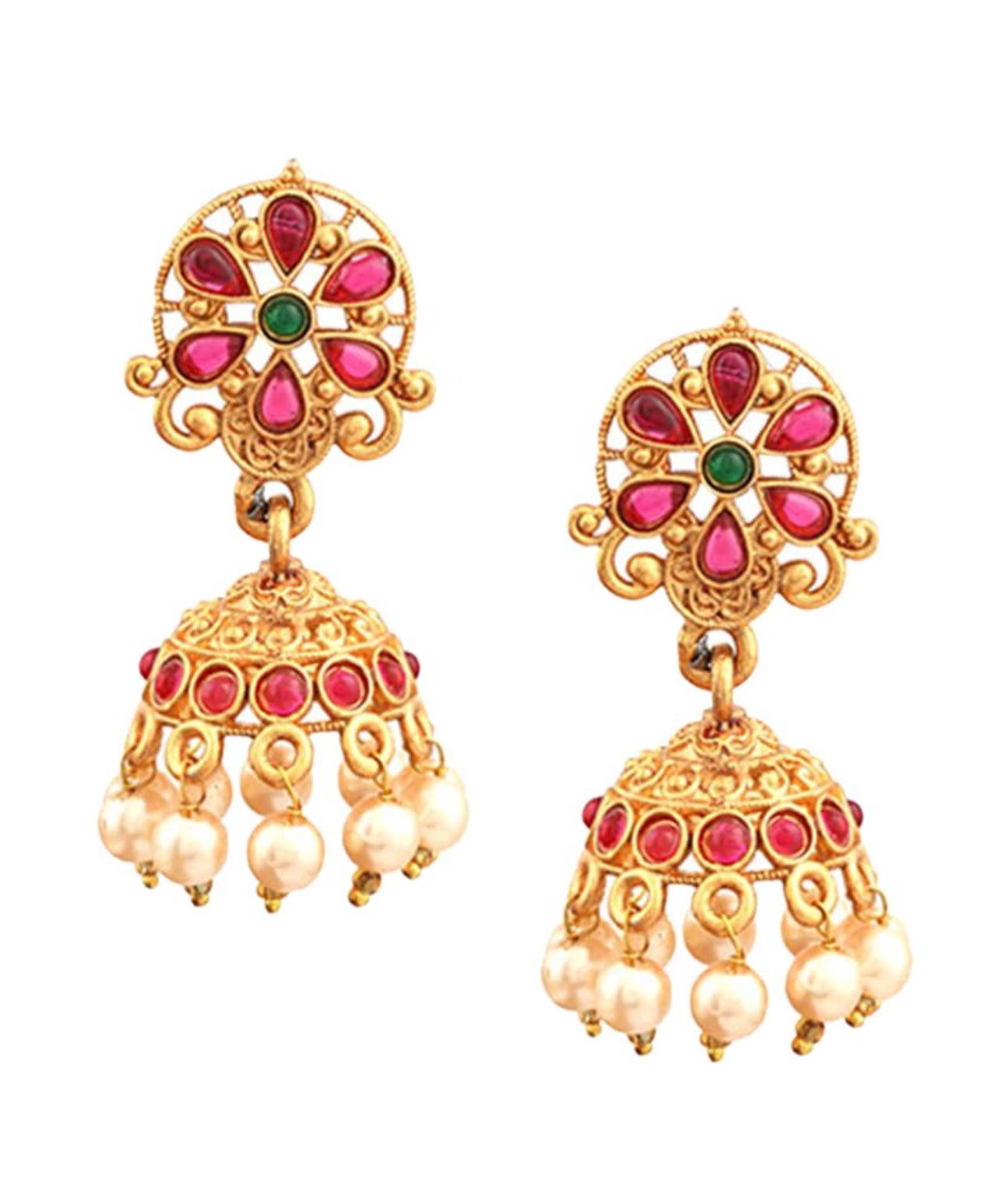 Gold-Plated Red & Green Stone-Studded Jewellery Set in Germany