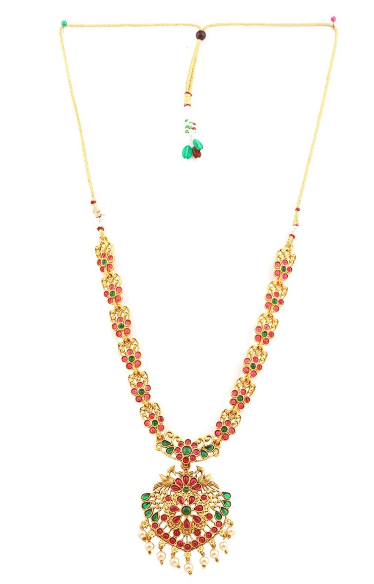 Gold-Plated Red & Green Stone-Studded Jewellery Set in Germany